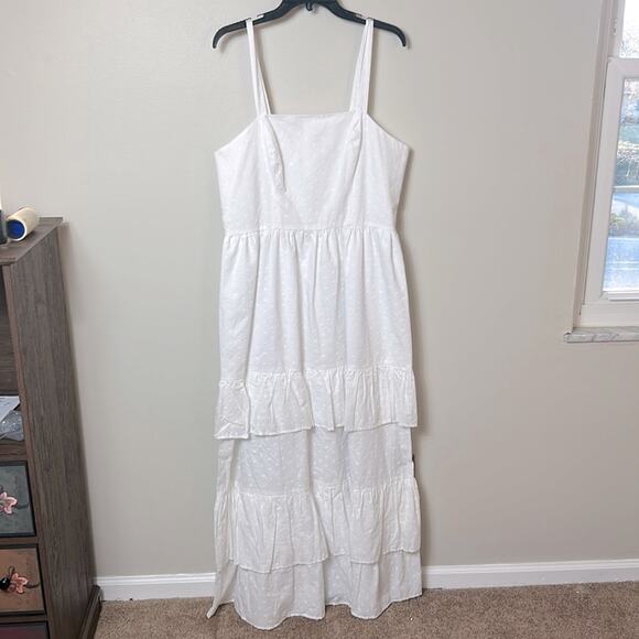 NWT Corey Lynn Calter Marisol WHITE dotted ruffle tier maxi dress - Picture 2 of 13